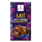 Chocolat lait bio fourrage pâte à tartiner noir et noisettes